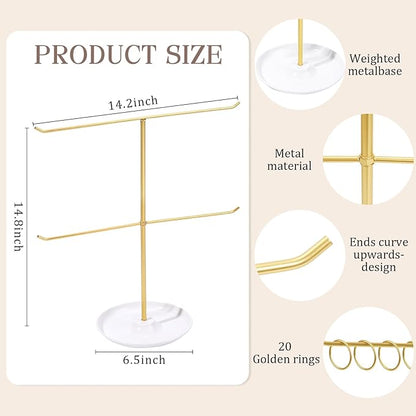 Metal Claw Clip Organizer, 2-Tier Hair Clip Holder Stand with Tray, Hair Clip Storage Display Rack with 20 Golden Rings, Hair Accessories Organizer Room Decor for Women and Girls