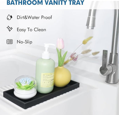 Bloss Bathroom Vanity Tray with Soap Dish-15.7X 5.9inch Silicone Tray for Kitchen Counter, Sink Vanity Trays with Soap Holder, Toilet Tank Tray, Great Counter Trays for Jewelry/Candle/Key/Perfume