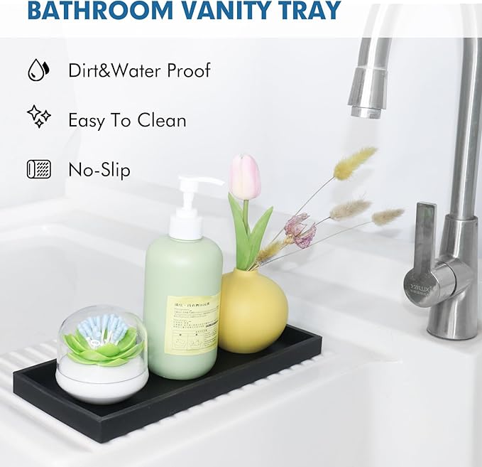 Bloss Vanity Tray with Soap Dish - 11.8x5.1inch BathroomTrays, Silicone Vanity Tray, Marble Countertop Trays, Toilet Tank Tray, Kitchen Counter Trays