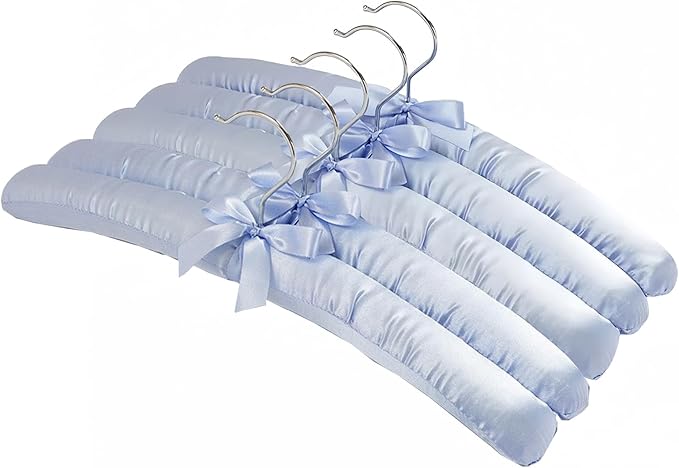 5 Pack Satin Padded Hangers for Women Clothing, Anti Slip Sponge Fabric Clothing Hangers Coat Racks for Sweater, Coat, Suit, Dress(Light Blue)