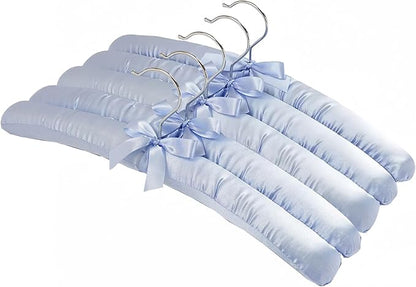 5 Pack Satin Padded Hangers for Women Clothing, Anti Slip Sponge Fabric Clothing Hangers Coat Racks for Sweater, Coat, Suit, Dress(Light Blue)
