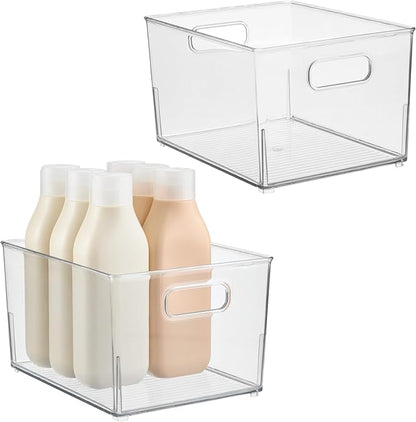 iDesign Small Stackable Plastic Bathroom Storage Bin with Handles - Set of 2 - Clear - Made in USA