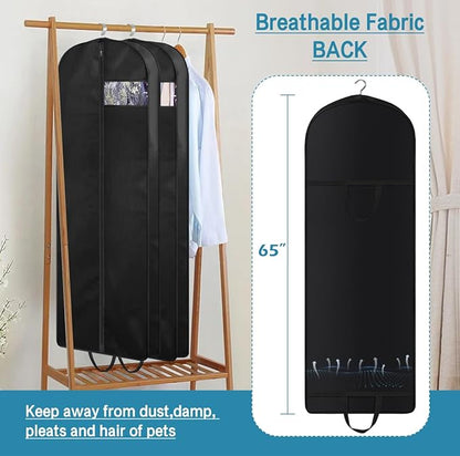 KIMBORA 65" Dress Garment Bags for Hanging Clothes Travel, Gusseted Garment Bags for Closet Storage with Handles for Long Gowns, Coats（3 Packs）