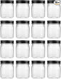 novelinks 8 oz Clear Plastic Jars with Airtight Lids, 16 Pack Plastic Mason Jars with Lids 8oz, Refillable Storage Slime Containers & Small Spice Jar for Kitchen Organization (16 Pack,Black)