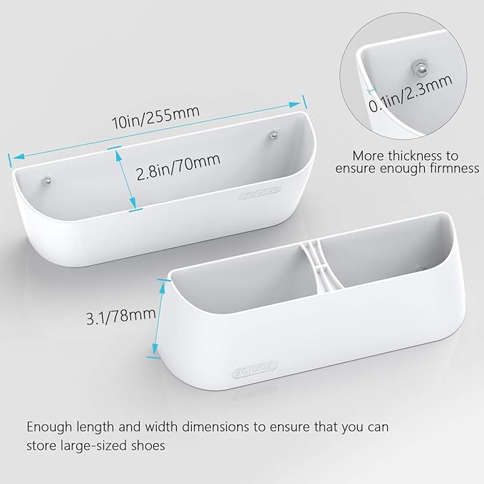 Wall Mounted Shoes Rack 4Pack with Sticky Hanging Strips, Plastic Shoes Holder Storage Organizer,Door Shoe Hangers (SM03-White-4)