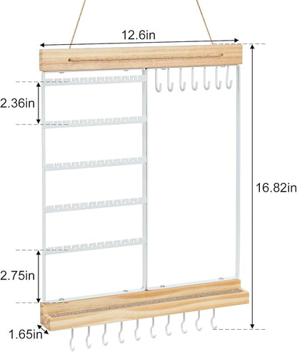 Feyejade Hanging Jewelry Organizer and Storage, 5-Tier White Earring Necklace Holder Jewelry Display Organizer Stand Rack, Wall Mounted for Earrings Necklaces Bracelets and Rings, White