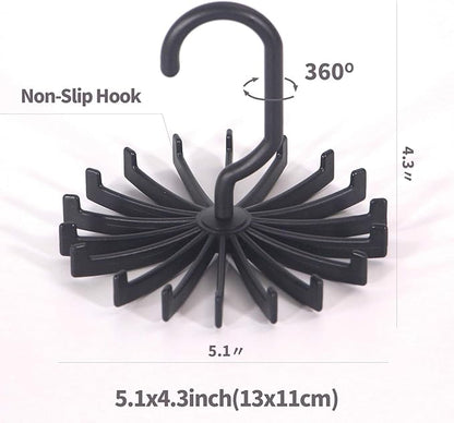 4 Pack Tie Rack Hanger Holder Hooks Organizer for Mens, 360 Degree Rotating Tie Racks, Black