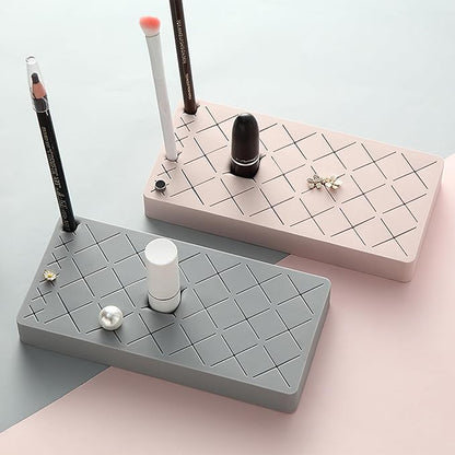 Silicone Lipstick Holder 18+6 Slots, Cosmetic Organizer Stand Square Makeup Display Case for Brush Lip Eye Stick Nail Polish Brushes Eyebrow, Premium Cosmetic Organizer-Grey