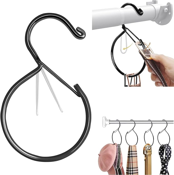 Belt Hanger for Closet, Metal Rust-Proof Belt Rack, Scarf Hanger, Hat Hanger, Tie Hanger, Ideal for Organizing Belts, Ties, Scarves, Hats, and Bags in Your Wardrobe (4 Pack)