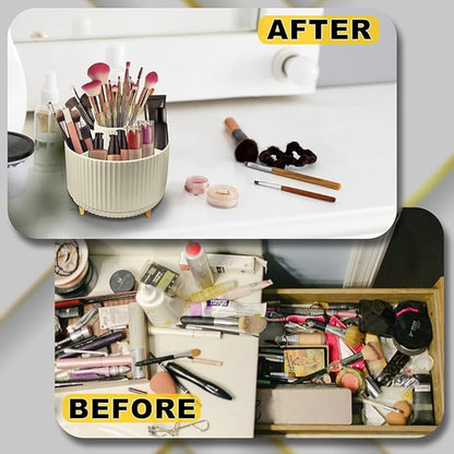 WILL OAK Makeup Brush Organiser - Large Compartment Cosmetic Organizer -Eyeliner, Nail Polish, Art Supply, Bathroom Vanity Desktop Organizer (Cream)