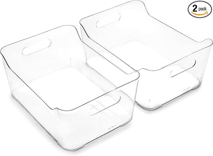 BINO | Plastic Storage Bins, Large - 2 Pack, Clear | THE SOHO COLLECTION | Pantry Organizers and Storage Containers | Fridge Organizer Bins | Kitchen Cabinet Organizer | Medicine Cabinet Bin