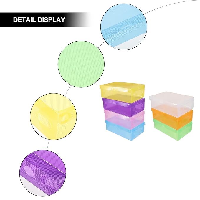 Gadpiparty 7pcs Stackable Plastic Shoe Boxes with Flip Lid, Thickened Colored Sneaker Storage Containers for Men, Women, Space-saving Organizer for Closet and Entryway Random Color