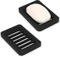 Topsky 2Pcs Soap Dish Holder, Non-Slip Bathroom Accessories Silicone Soap Case Saver, Sink Deck Bathtub Shower Dish Soap Drainer, Silicone Holder for Soap, Sponges, Scrubber (Black-2pcs)