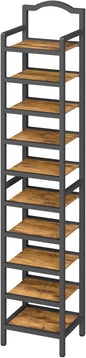 YATINEY 10-Tier Tall Shoe Rack, Vertical Shoe Organizer for Small Spaces, Wooden Shoe Shelf for Entryway, Space Saving Shoe Storage, Holds 10 Pairs of Shoes, Rustic Brown and Black SS50BR