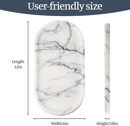 Koville Natural Marble Tray, 12"x6" Decorative Tray for Countertop, Catchall for Perfume, Candles, Jewelry Dish Milas Lilac