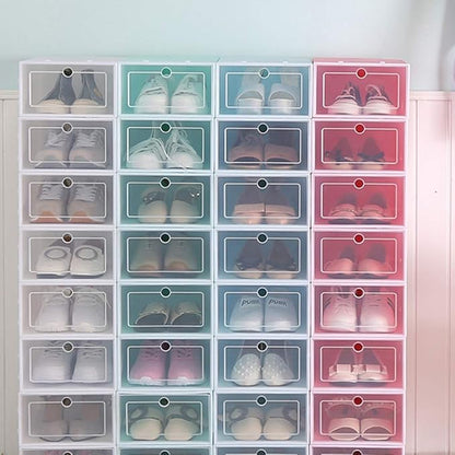 Cabilock 6pcs Transparent Pink Shoe Box Stackable Foldable Storage Shoe Box Clear Plastic Shoe Boxes Shoes Boxes for Home Room Sneakers High Heels Slippers