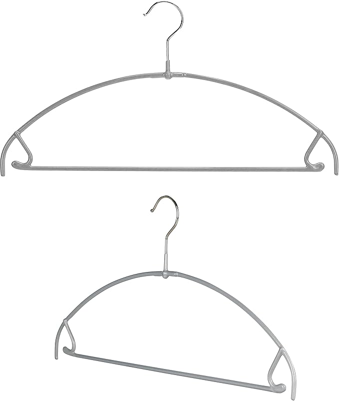 Mawa by Reston Lloyd Euro Ultra Light/Thin Series, Non-Slip Space Saving Clothes Hanger with Bar & Hook for Pants and Skirts, Style 42/PTU, Set of 2, Silver