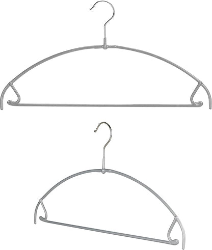 Mawa by Reston Lloyd Euro Ultra Light/Thin Series, Non-Slip Space Saving Clothes Hanger with Bar & Hook for Pants and Skirts, Style 42/PTU, Set of 2, Silver