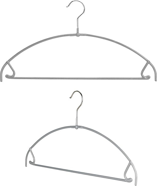 Mawa by Reston Lloyd Euro Ultra Light/Thin Series, Non-Slip Space Saving Clothes Hanger with Bar & Hook for Pants and Skirts, Style 42/PTU, Set of 2, Silver