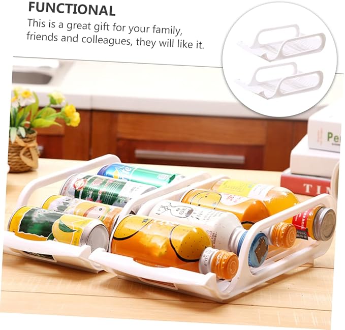 SHOWERORO 2pcs Stackable Refrigerator Beverage Storage Rack Practical Can Bowl Organizer for Beer Vegetables and Fruits Space-saving Cold Storage White