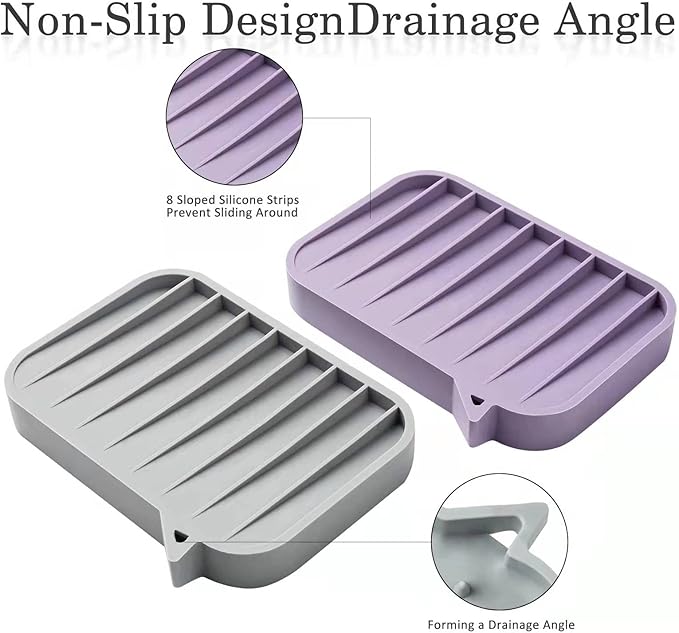 2 Pack Soap Dish, Non-Slip Self Draining Soap Holder for Shower, Bathroom, Kitchen