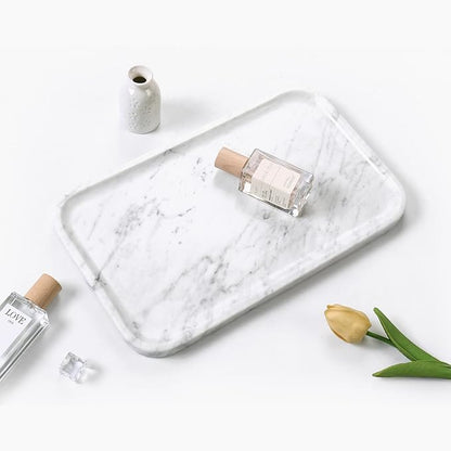 Yew & Tulip 14" x 8.5" Natural Marble Tray for Kitchen, Bathroom, Living Room – Serving/Decorative Vanity Tray for Jewelry, Candles, Decor (Carrara White)