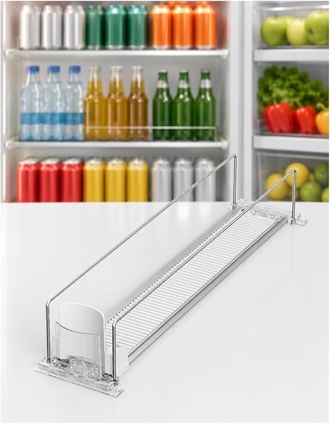 Adjustable Can Organizer for Fridge, Sliding Beverage Rack, Self-Feed Drink Storage, Front Shelf Display, Bottle and Can Holder(410 mm,1 pc)