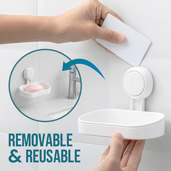 TAILI Soap Holder Soap Dish for Shower, Suction Cup Soap Holder for Shower Wall, Bathroom Accessories, Removable Strong Hold Soap Saver, Drill Free, White