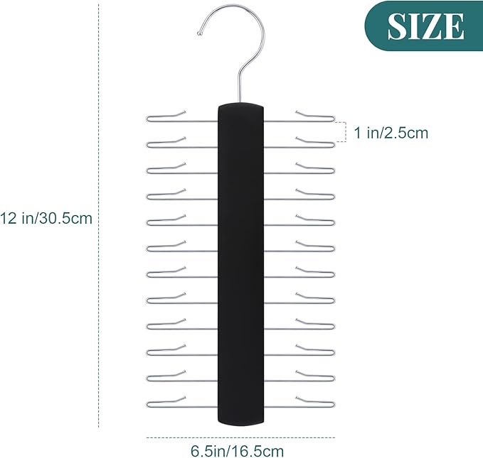 Sawysine 2 Pack Wooden Tie Rack Tie Hangers for Men 24 Hooks Tie and Belt Hangers 360 Degree Swivel Tie Organizer Closet Ties Belts Scarf Accessories (Black)