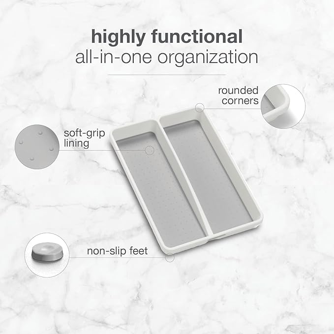 madesmart Premium Small Utensil Tray, Deep Storage for Ladles, Whisks & Serving Tools, Non Slip Lining, for Drawers & Home Organization, White