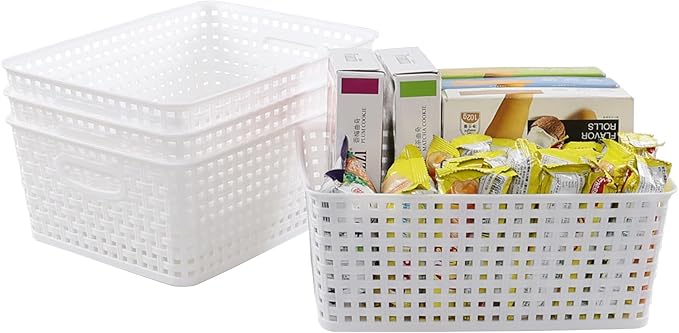 Plastic Storage Baskets for Shelf, 4 Packs