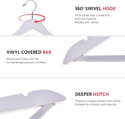 Quality Hangers Wooden - Slightly Curved Hanger 90 Pack Sets - Solid Wood Coat with Stylish Chrome Hooks - Heavy-Duty Clothes, Jacket, Shirt, Pants, Suit Hangers(White, 90), 17.5 inch, W040-30/ctn
