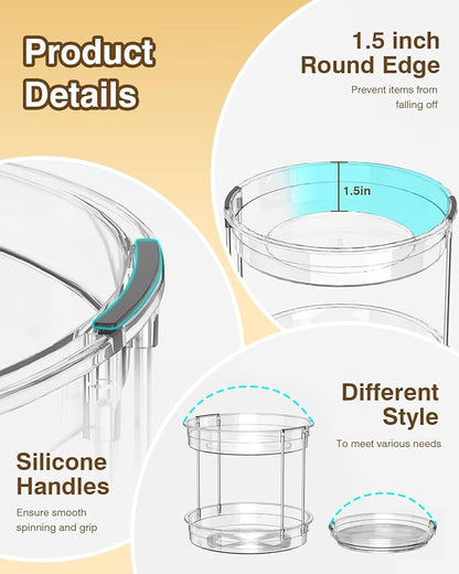 INCOSTAR 2 Pack Lazy Susan Organizer 9.25''and 11.81'' Two-Tier Lazy Susan Turntable for Cabinet, Spice Rack, and Pantry Storage - Spinning Makeup Organizer for Bathroom, Clear