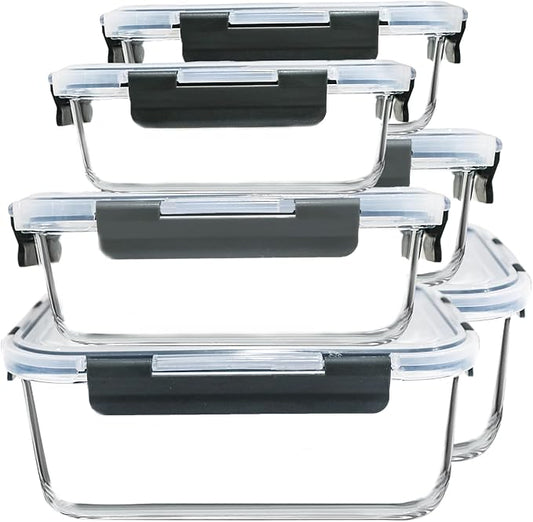 M MCIRCO 67.4oz(8.3 cup), 33.8oz(4.2 cup)& 18.6oz(2.1 cup) Extra Large Glass Food Storage Containers Set with Lids, 6 Pack Airtight Glass Storage Container for Microwave,Oven,Freezer Dishwasher