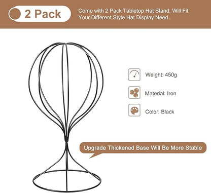 uxcell Metal Hat Display Stand 2 Pack Tabletop Hat and Wig Rack Modern Women Closet Holder for Baseball Cap, Fedora Hat, Cowboy Hat - Black