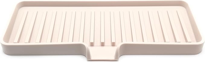 Silicone Soap Dish Tray and Sponge Holder with Drain Chute, Rectangular, Kitchen and Bathroom Sink Organizer (Sand Dollar, 9"x3.5")
