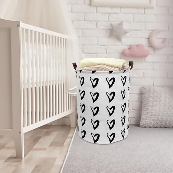 CLOCOR Large Laundry Basket,Waterproof Nursery Hamper,Collapsible Fabric Storage Container,Room Decor,Gift Basket（Black Heart