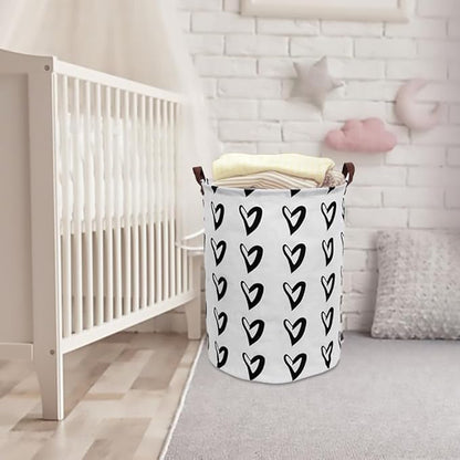 CLOCOR Large Laundry Basket,Waterproof Nursery Hamper,Collapsible Fabric Storage Container,Room Decor,Gift Basket（Black Heart