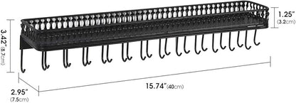 J JACKCUBE DESIGN Wall Mounted Black Metal Jewelry Hanger, Necklace Display Storage Holder with Tray and 25 Hooks for Necklace Earrings Bracelet Ring Watch - MK621A