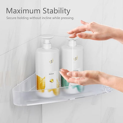 Sotfamily Plastic Shower Caddy Corner (for 90° Only), 4 Pack Adhesive Corner Shower Shelves for Bathroom Organizers and Storage, Frosted Clear