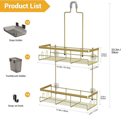 AKTECKE Shower Caddy Hanging Bathroom Organizer: Rustproof Shelf for Inside Shower - No Drilling Racks Over Showerhead - Bath Shelves for Shampoo Soap Gold