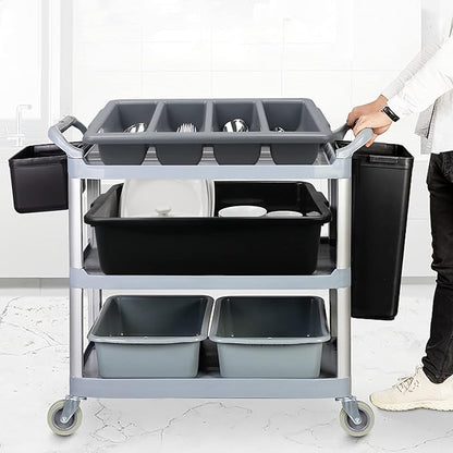 Begale 4-Pack Plastic Commercial Cutlery Bin, 4-Compartment Cutlery Bin, Gray