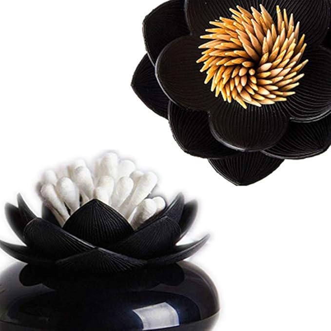 2 Pack Creative Lotus Cotton Swab Holder Q-Tips Toothpicks Holder Table Decorate Cotton Bud Storage Box Organizer