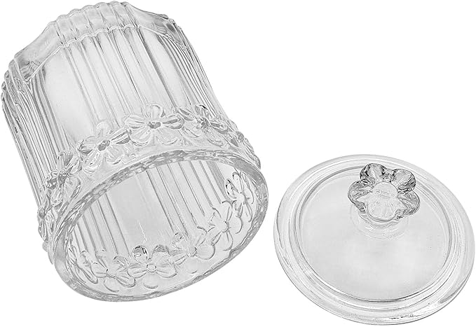 2 Pack Glass Qtip Holder Canisters with Lids , Crystal Clear Apothecary Jars for Cotton Balls, Swabs, Floss, Candy & Makeup Pads , Bathroom Vanity Organizers & Beauty Storage(Clear)