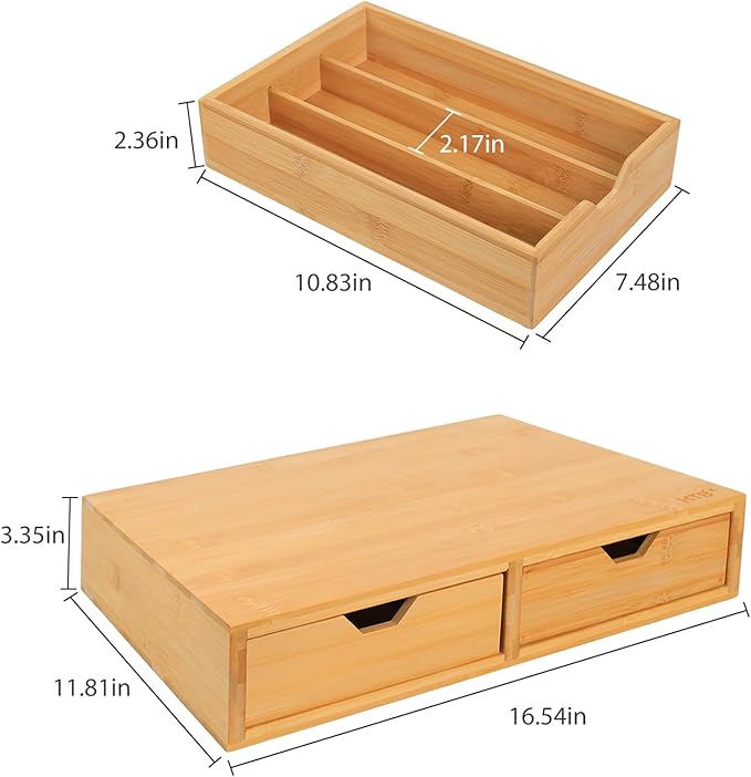 HTB K Cup Coffee Pod Holder, Drawer Type K Cup Organizer Storage, Compatible with K-Cup Pods, Space-Saving Coffee Capsule Drawer- Bamboo Double Drawer Holds Up 30 Cups
