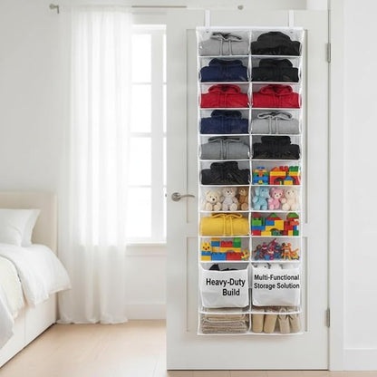 Over the Door Organizer, Extra Large Behind Door Storage of 26 Compartments, Over the Storage, Hanging Organizer for Closet, Diaper, Beige