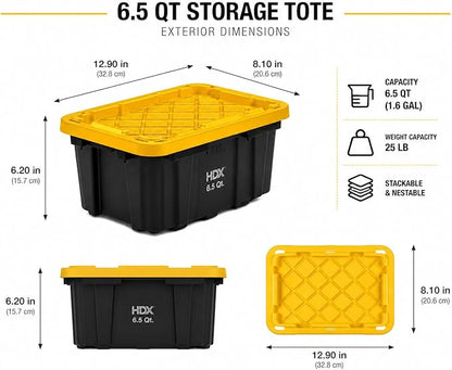 HDX Tough Polypropylene Plastic 6.5-Qt (1.6 gallons) Storage Tote in Black & Yellow (2 pack)
