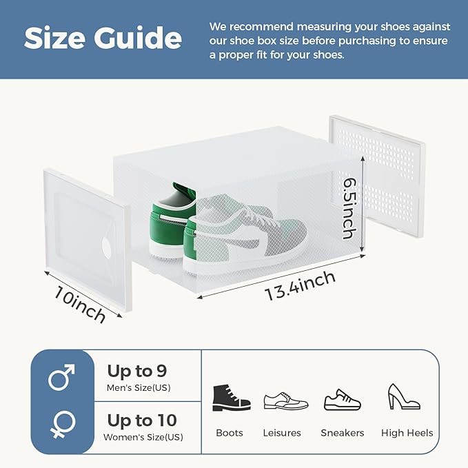 DUMOS Shoe Storage Boxes, 15 Pack Stackable Clear Shoe Containers with Lids, Display Sneaker Case Organizer for Closet, Under Bed, Entryway,White, Fit Size 11