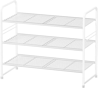 Simple Shoe Rack, 3 Tier Heavy Duty Metal Shoe Shelf 27 Inch Wide, White