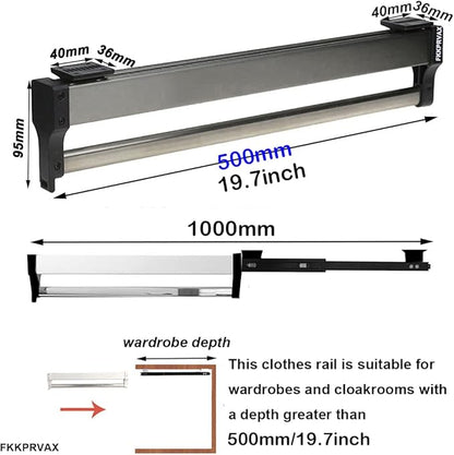 Closet Clothes Hanger Rail,Pull-Out Closet Rod 30-60cm,Wardrobe Clothing Rail,Closet Organizer Rack for Pants and Coat (500MM/19.7INCH)